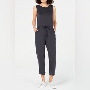 Eileen Fisher Fine Stretch Tensel  Jersey Knit Black Jumpsuit